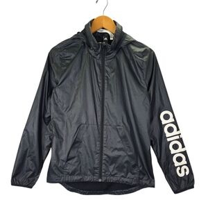 Adidas Linear Windbreaker Black Hooded Full Zip Rain Jacket Women's Size Small